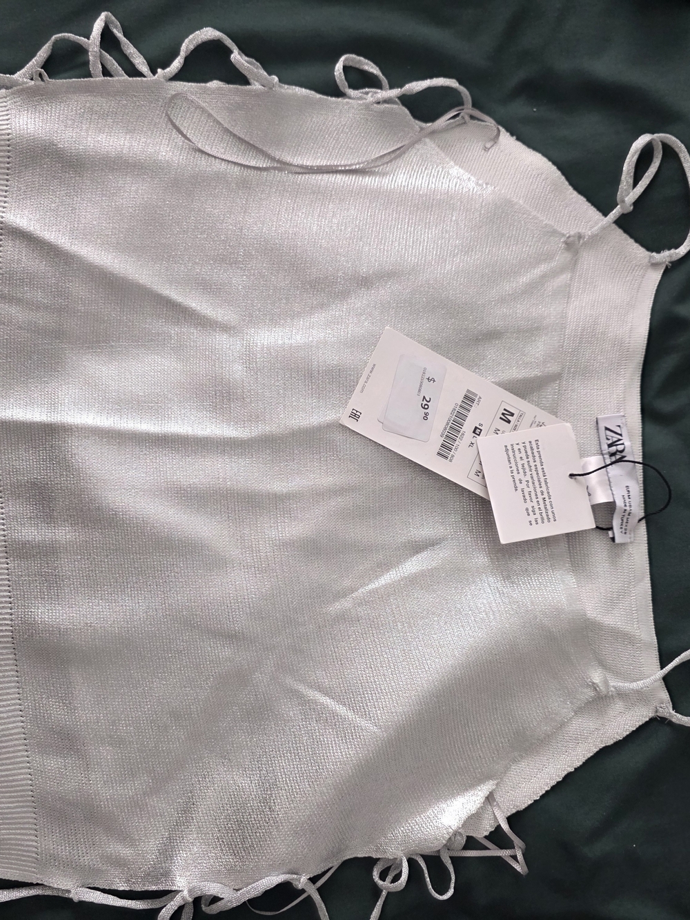 ZARA Silver Metallic Spaghetti-Strap Cami - Picture 2 of 8